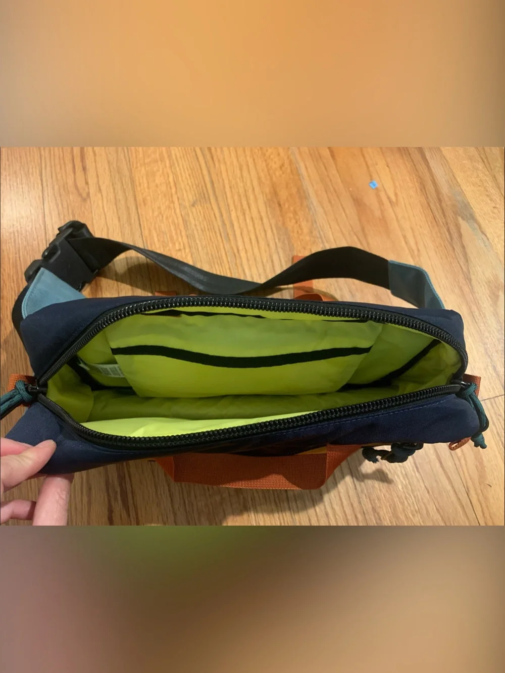 Topo Designs Yellow & Navy Crossbody Messenger with Orange Accents